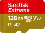 SanDisk 128GB Extreme microSDXC UHS-I Memory Card with Adapter – C10, U3, V30, 4K, A2, Micro SD – SDSQXA1-128G-GN6MA