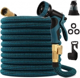 Garden Hose 100ft  kegemor Expandable Upgraded, Flexible Lightweight Water Hose With 9 Way Spray Nozzle,Durable 4-layer Latex Core,3/4” Solid Brass Fittings,Easy Store No Kink Leakproof Expanding Pipe