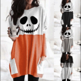 Women’s blusas halloween Pumpkin T-Shirt Halloween Ghost Face Costume Girl harajuku Long Sleeves Tops Blusas Xmast-shirty damski