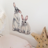 Two cute rabbits Wall sticker Children’s kid’s room home decoration removable wallpaper living room bedroom mural bunny stickers